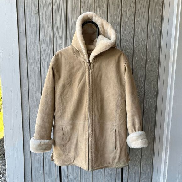 Vintage St. John's Bay Nubuck Leather Shearling Hooded Parka Jacket, Women's M - Picture 4 of 10